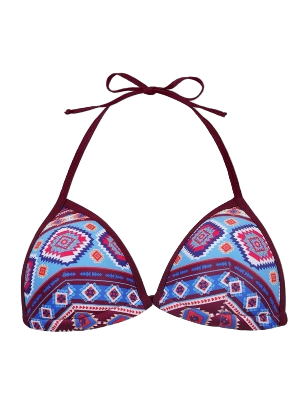 charmleaks Maroon and Teal boho Geometric Bikini Top